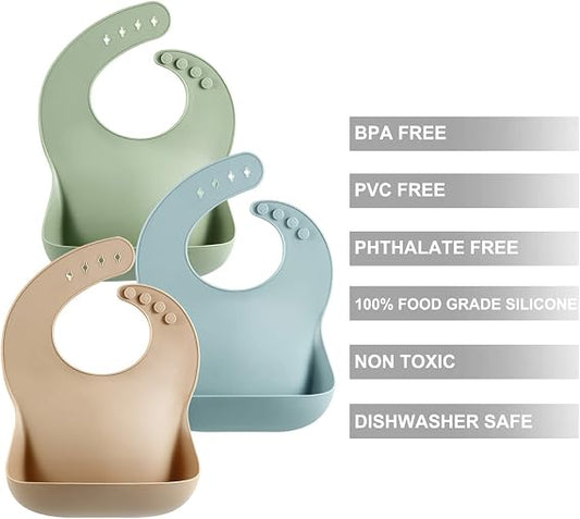 PandaEar Silicone Baby Bibs – 3 Pack