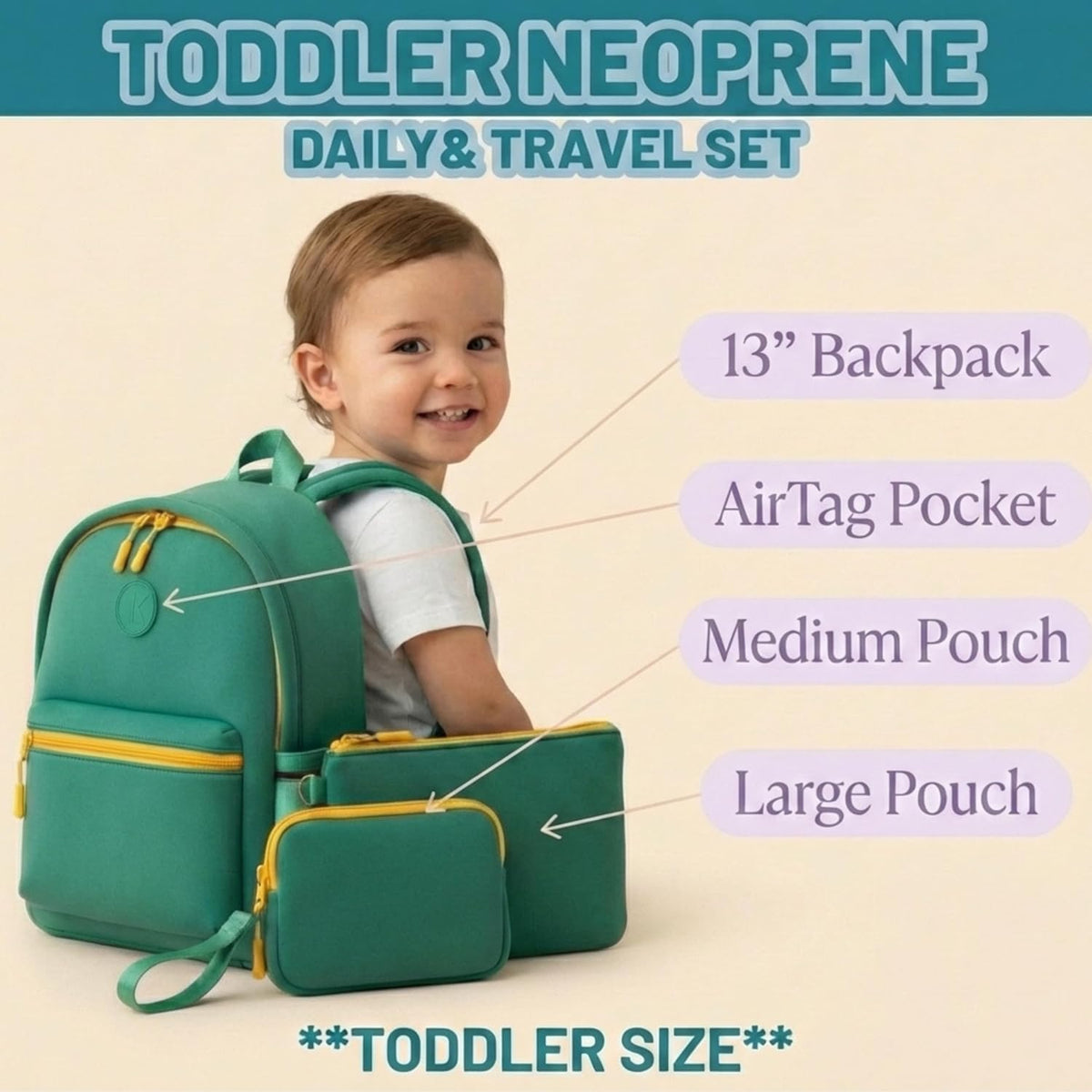 Kids Travel Backpack with 2 Zipper Pouches