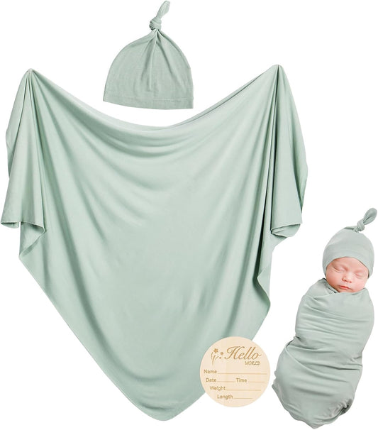 BubblePanda Newborn Swaddle Blanket with Beanie